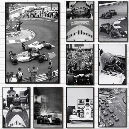 Black and White Vintage Racing Cars