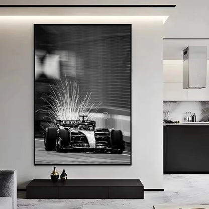 Black and White Vintage Racing Cars