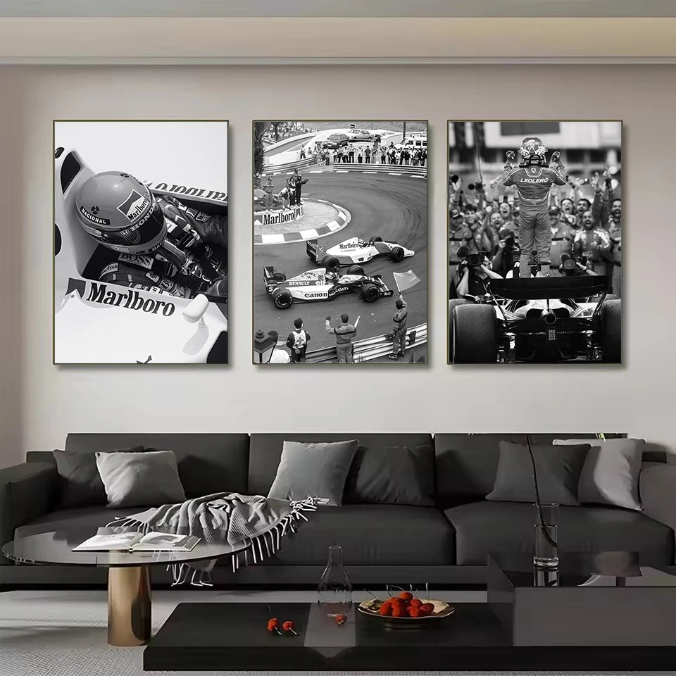 Black and White Vintage Racing Cars